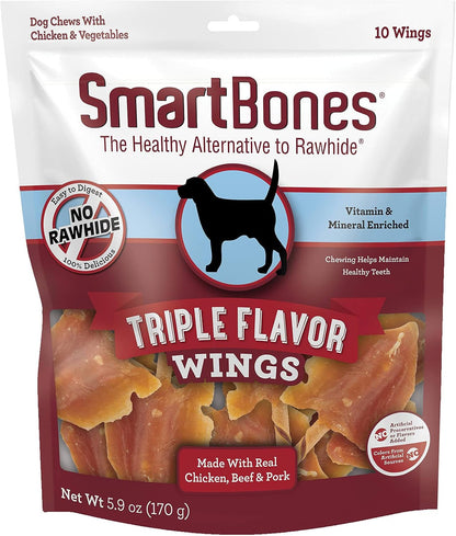 Smartbones Triple Flavor Wings Rawhide-Free Dog Treats, 10 Count | with Real Chicken, Beef & Pork, Easy to Digest Chew, No Artificial Preservatives or Flavors, for Adult Dogs1