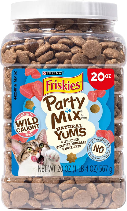 Purina Friskies Natural Cat Treats, Party Mix Natural Yums with Wild Caught Tuna and Added Vitamins, Minerals and Nutrients - 20 Oz. Canister1