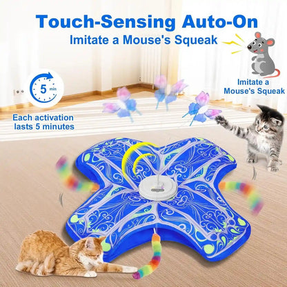 Interactive Cat Toys for Indoor Cats,[Newly Upgraded] Rechargeable Touch Activated Hide and Seek Kitten Toys for Bored Indoor Adult Cats with Fluttering (Blue)3