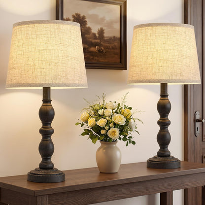 Table Lamps Set of 2, 20.5" Rustic Farmhouse Bedside Lamps with Linen Shade | Small Lamps for Nightstand, End Table, Living Room, Office, Resin Base, Vintage Style, Easy Assembly, Bulbs Not Included6