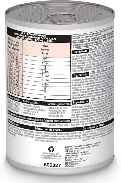 Hill'S Science Diet Adult 1-6 Perfect Digestion Wet Dog Food | #1 Veterinarian Recommended, Chicken, Vegetable, & Rice, 12.8 Oz. Cans, 12-Pack2
