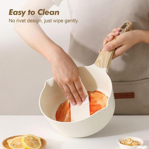 1.5 & 2.5 Quart Ceramic Sauce Pan Sets with Lid, Cooking Pots Set, Nonstick Saucepan Set with Pour Spout, Small Kitchen Pot, Non Toxic Saucepot, Induction Comptable, PFOA PTFE PFAS Free6