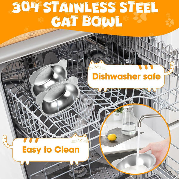 Elevated Cat Bowls, 2 Pack Raised Cat Food Water Bowls with Non-Slip Placemat, 15° Tilted Stand anti Vomiting Stainless Steel Pet Food Feeding Dishes Plate for Cats Kitten Puppies Dogs Small Animals5