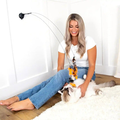 2 Cat Toy + 9 Feather Lures Interactive Cat Toys for Indoor Cats Interactive Kiteen Toys Enrichments for Boared Indoor Adult Cats Kittens Suction Cup Juguetes Para Gatos Teaser Feather Wand7