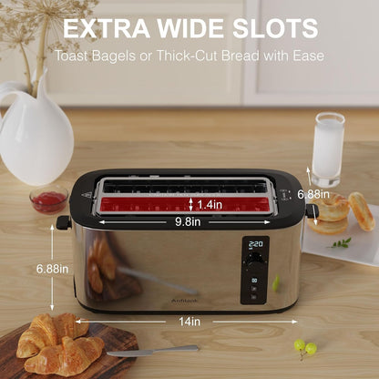 Toaster 4 Slice with Countdown Timer, Extra Wide Slots for Bagels and Waffles, 6 Browning Settings, Removable Crumb Tray, Stainless Steel2
