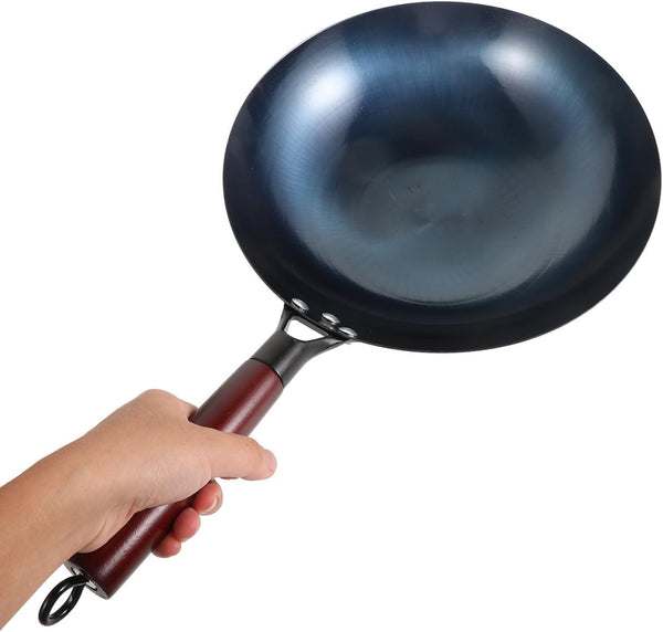 round Bottom Iron Wok, 12 Inch Non-Coated Stir Fry Pan with Handle, Large Wok Stir Fry Pan Suitable for Gas Stove, Even Heat Cooking and Easy Cleaning Cookware3