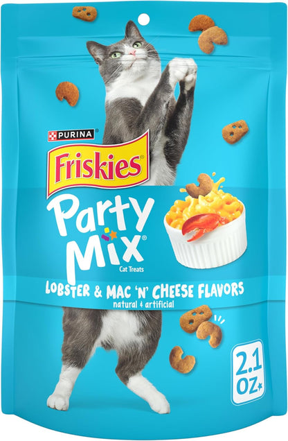 Purina Friskies Cat Treats, Party Mix Lobster & Mac 'N' Cheese Flavors - (Pack of 6) 6 Oz. Pouches14