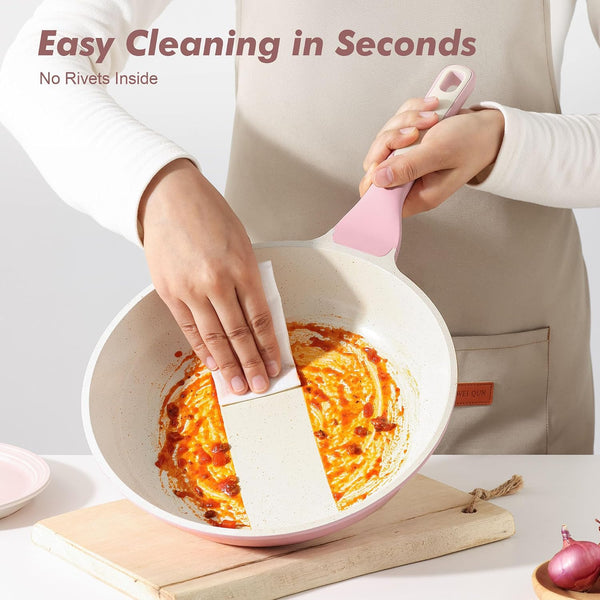 12.5In Nonstick Ceramic Frying Pan with Lid, PFAS/PTFE Free, Pink | Ceramic Omelette Pan Skillet, Healthy Non-Toxic Chef'S Pan, Induction Compatible Pan, Heat Resistant Handle7
