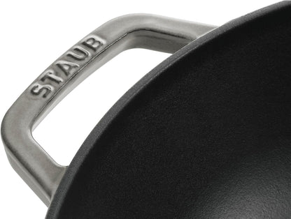Staub Cast Iron Perfect Pan, Wok, Dutch Oven, 4.5-Quart, Serves 4-5, Made in France, Graphite Gray, Made in France6