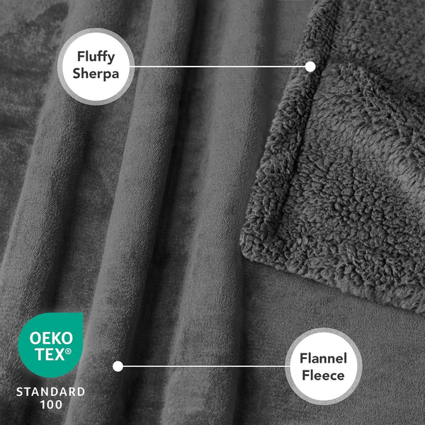 Petami Waterproof Dog Blanket for Couch, Extra Large 80X60, Pee Proof Sherpa Fleece Reversible Pet Throw, Furniture Protector for Bed Sofa Crate Kennel, Soft Washable Cover for Dog Cat, Grey Sherpa3