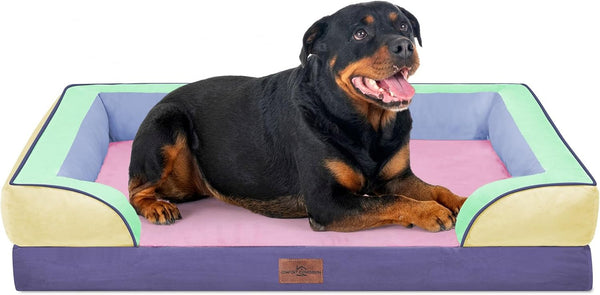 Comfort Expression Orthopedic Dog Bed for Extra Large Dogs with Bolster | Waterproof Dog Couch Bed with Washable Cover & Non-Slip Bottom, Supportive Egg Crate Foam XL Pet Bed, 42X30 Inch205