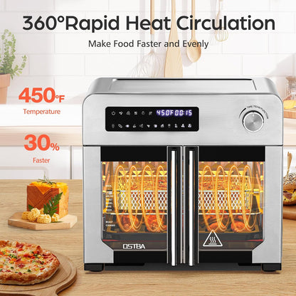French Door Air Fryer Toaster Oven Combo, 24QT 10-In-1 Oven | 1700W Heating, Adjustable Fan Speed, Rotisserie Function, 102-Recipe Book, Removable Crumb Tray, Stainless Steel Finish3