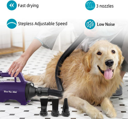 Dog Dryer High Velocity Pet Dog Grooming Force Hair Dryer/Blower | High Velocity Force Blower Dryer for Professional Dog Pet Grooming, Purple Sherbao SMD-06P3