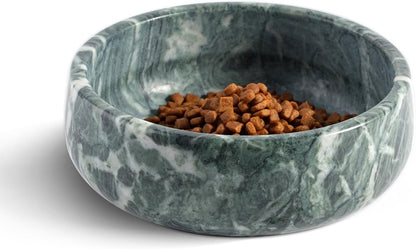 White Marble Dog Bowls, Non-Slip Dog Food Water Bowl Small, Heavy Duty Pet Bowl for Cats and Medium Dogs, Weighted African Natural Marble, Holds 4 Cups(5Lbs)9