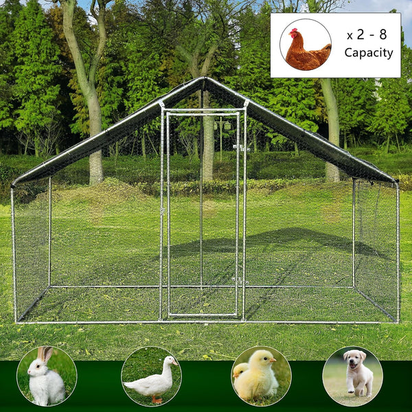 Large Metal Chicken Coop round Top Upgrade Tri-Supporting Wire Mesh Chicken Run,Chicken Pen with Water-Resident and Anti-Uv Cover,Duck Rabbit House Outdoor (6.6'L X 9'W X 6.5'H)9