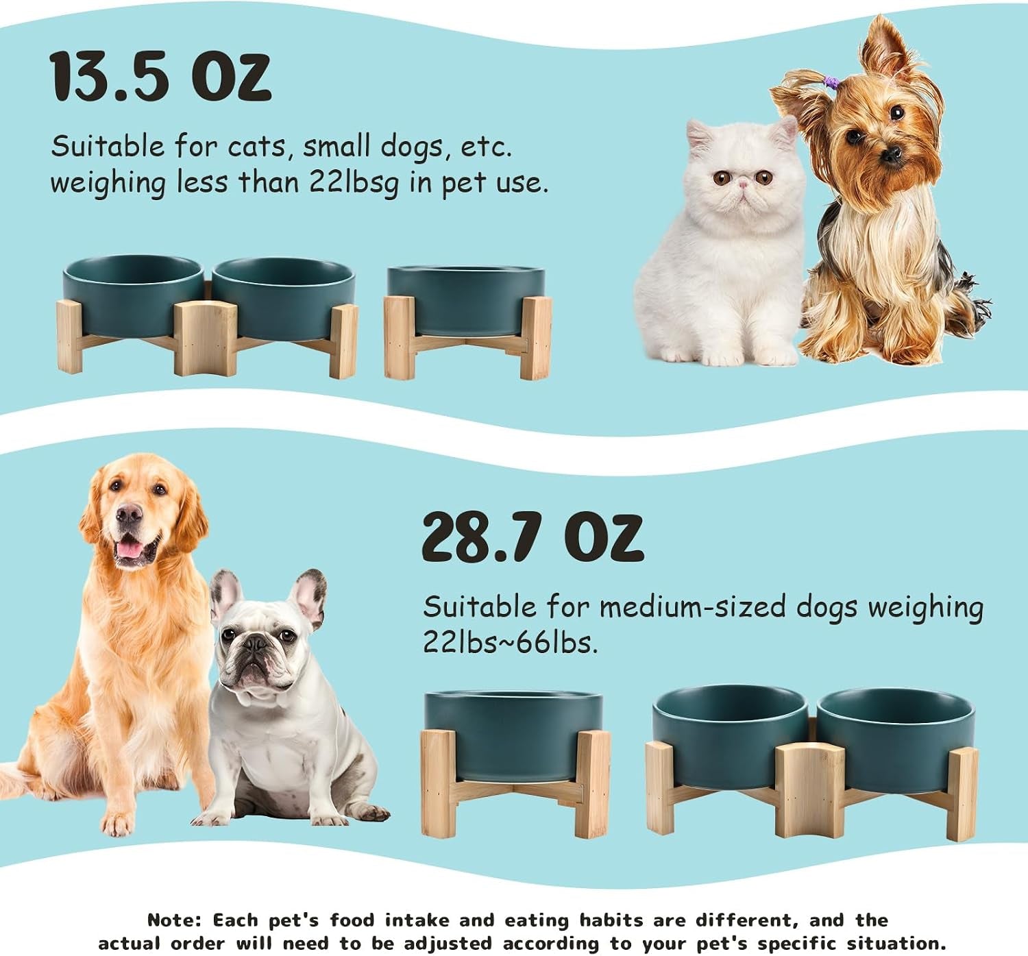 spunkyjunky-15-slanted-ceramic-dog-and-cat-bowl-with-wooden-stand-tilted-bulldog-food-and-water-bowl-no-slip-non-spill-for-cats-medium-dogs-big-face-pets-13-5-oz-1-7-cups-green-2