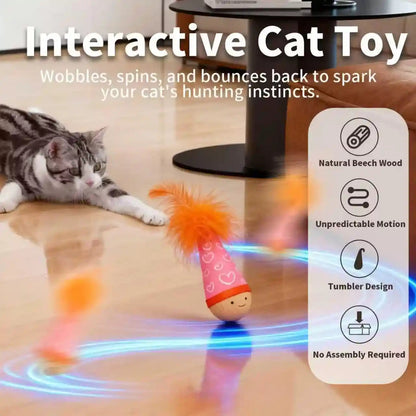 Lulu'S World Solid Wood Wobbler Cat Toy with Catnip for Cats | Cat Punching Bag,360° Irregular Motion, Noiseless Physical Drive, Hardwood Construction, Rounded Finish2