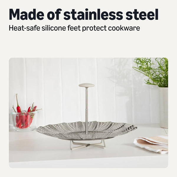 Extendable Steamer Basket for Vegetables, Dumplings and Seafood, Expands from 5.6 to 9.25 In., Stainless Steel, Dishwasher-Safe3