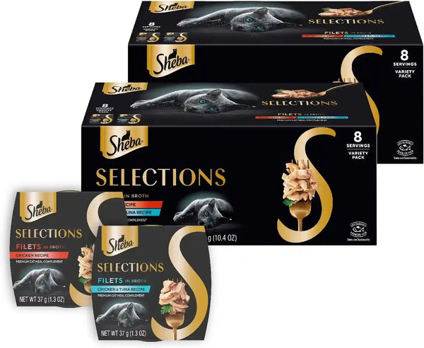 Sheba Selections Filets Wet Cat Food Complement, Variety, 1.3 Oz, 24 Ct | Grain-Free, Real Chicken #1 Ingredient, No Corn or Soy, No Artificial Flavors, Peel & Serve Topper or Treat, 1.3 Oz. Cups13