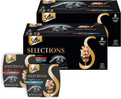 Sheba Selections Wet Cat Food Complement, Chicken & Tuna, 1.3 Oz, 12 Ct | Grain-Free, Real Chicken #1 Ingredient, No Artificial Flavors, Peel & Serve, Food Topper or Treat, 1.3 Oz. Cups, Adult Food12