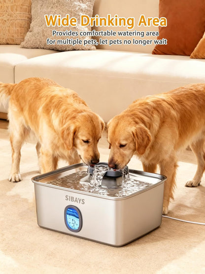 SIBAYS 4Gal/15L Large Dog Water Fountain, Stainless Steel Pet Fountain with Water Window & LED Light, Ultra Quiet Automatic Dog Water Bowl Dispenser for Large Dogs & Multi-Pet, Easy to Clean FS767