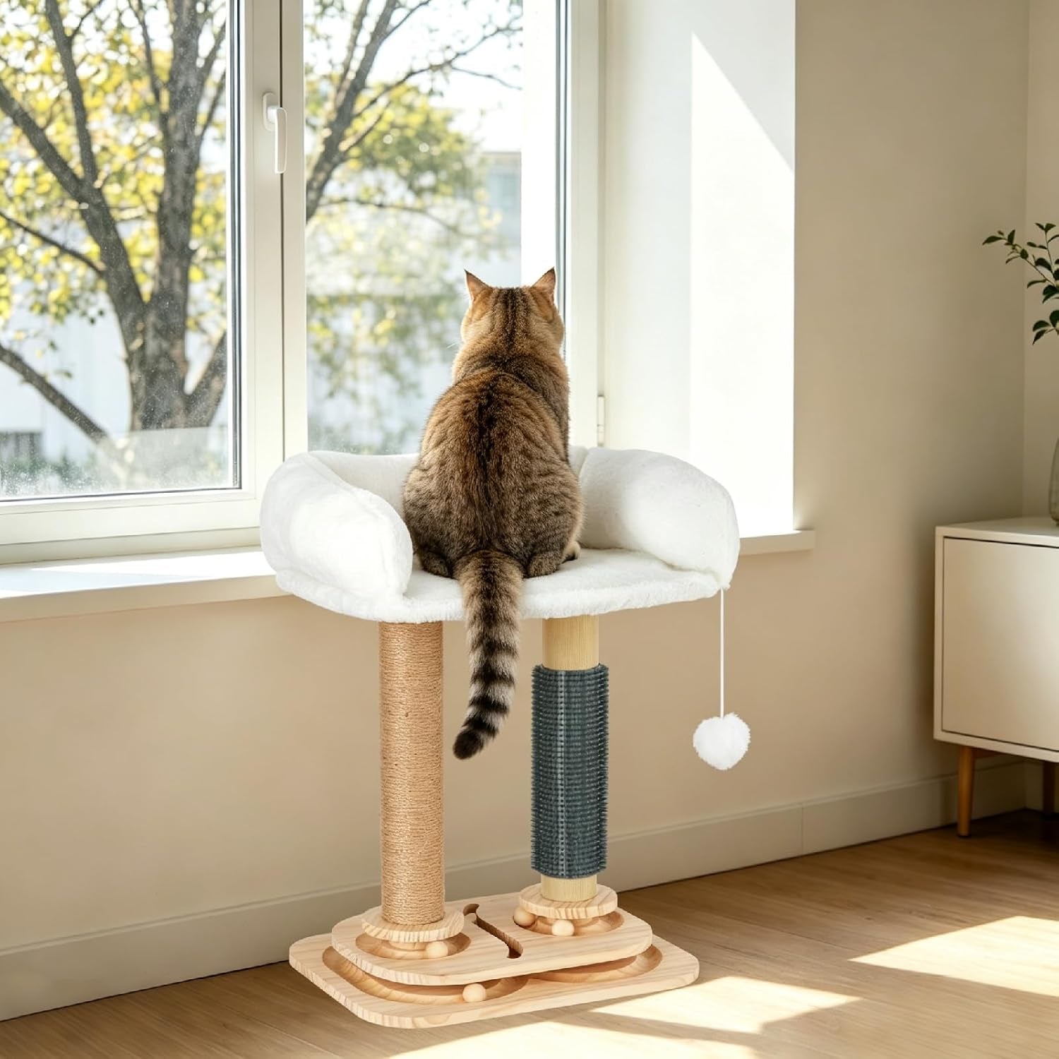 cat-scratching-post-with-bed-4-in-1-small-cat-tree-tower-sisal-scratcher-elevated-washable-bed-track-ball-toy-built-in-self-groomer