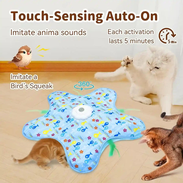 Interactive Touch Activated Hide and Seek Cat Toys for Indoor Cats, Blue | Rechargeable, Automatic Moving Concealed Wand Feather, Real Bird Squeaky3