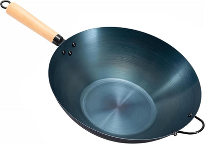 Carbon Steel Wok, 13.5" Woks & Stir-Fry Pans Nonstick, Pre-Seasoned Flat Bottom Wok for BBQ, Grill, Outdoor & Camping, Compatible with Induction, Electric, Gas, Open Fire, Deep Blue1