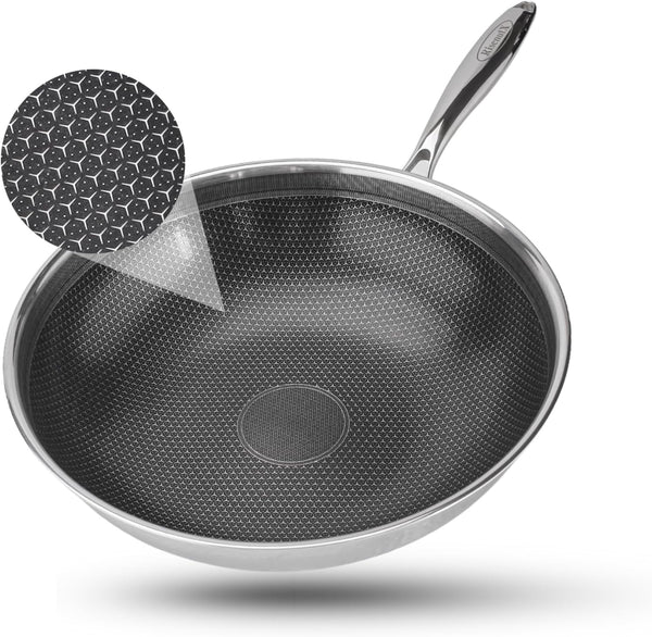 Hybrid Wok, 12 Inch Wok with Lid,Stainless Steel Woks & Stir-Fry Pans Non Stick, PFOA Free Cookware, Dishwasher and Oven Safe, Compatible with Induction3