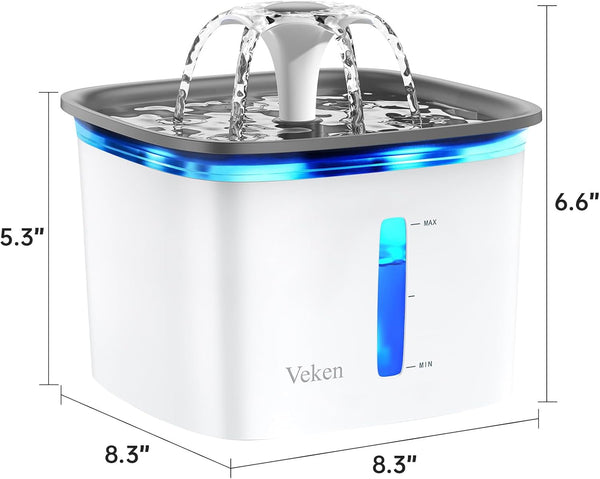 Veken Innovation Award Winner 95Oz/2.8L Cat Water Fountain | Automatic Pet Fountain Dog Water Dispenser with Replacement Filters & Silicone Mat, Gift for Cats, Dogs, Multiple Pets (Grey)8