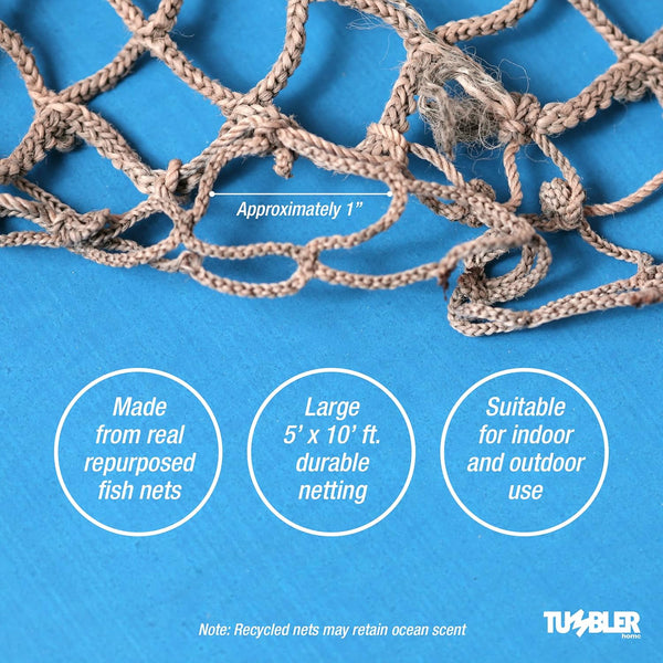 Fishing Net Decor, 5X10 Fish Net Decorations for Beach Decor or Party, 2Pcs | Fish Netting for Decoration of Mermaid, Pirate, Tiki, Halloween, Ocean or Beach Theme Party or Room, Real Recycled Fishnet3