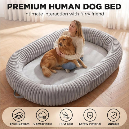 Oversized Human Dog Bed for Large Breed Dogs, 77.5X61.8X9.8 Inch Extra Large Plush Orthopedic Bed with Washable Removable Cover, Non-Slip Bottom, Soft Plush Shared Bed for Bedroom Living Room6