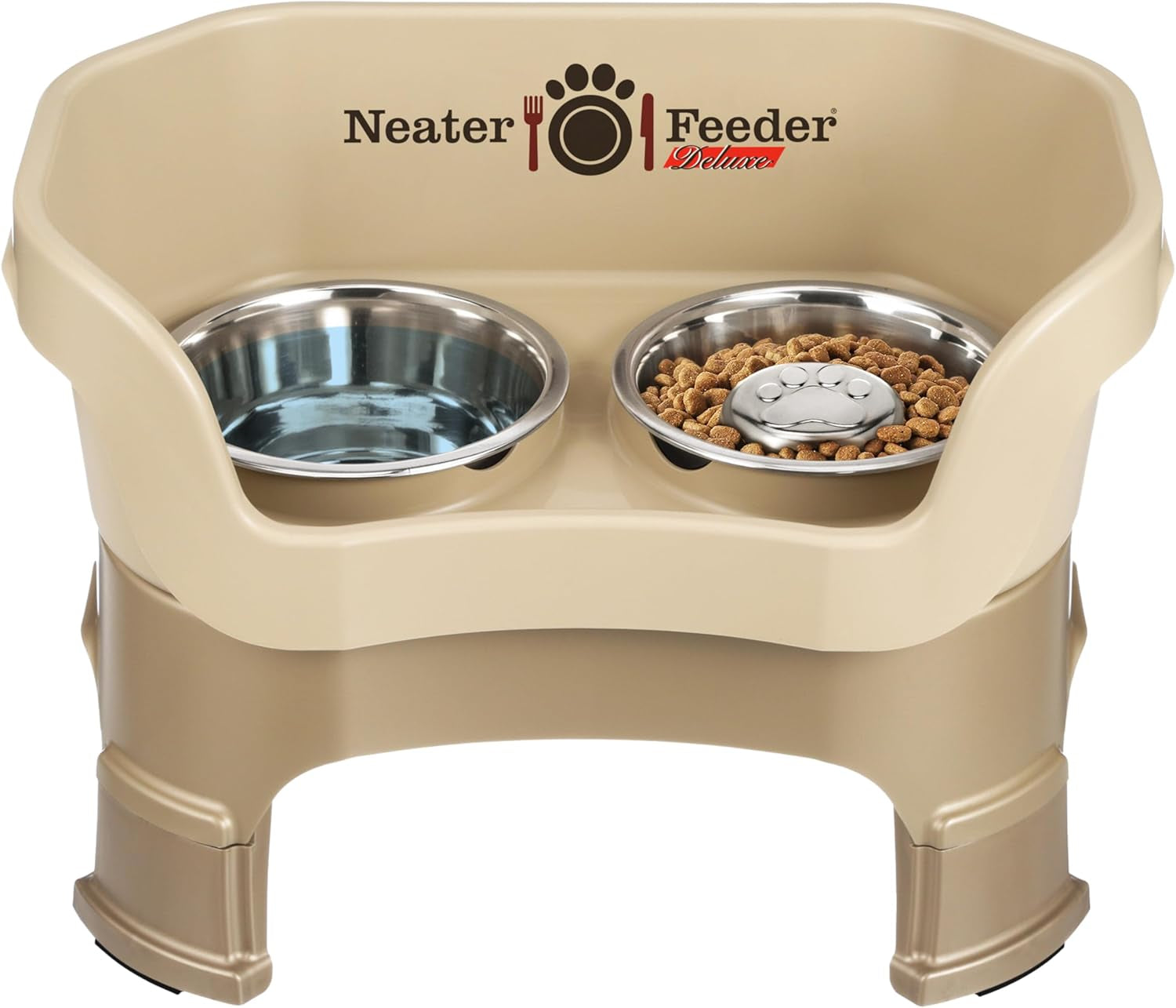 neater-feeder-deluxe-mess-proof-elevated-dog-bowls-for-small-dogs-up-to-19-lbs-2-height-adjustable-6-7-5-no-spill-raised-dog-bowl-stand-stainless-steel-food-bowl-set-made-in-usa-cappuccino
