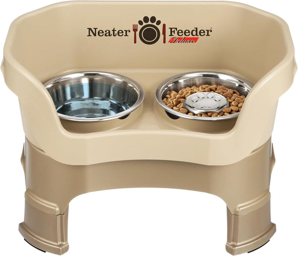 Neater Feeder Deluxe Mess-Proof Elevated Dog Bowls for Small Dogs (Up to 19 Lbs), 2 Height Adjustable (6” & 7.5”) No-Spill Raised Dog Bowl Stand, Stainless Steel Food Bowl Set, Made in USA, Cappuccino15