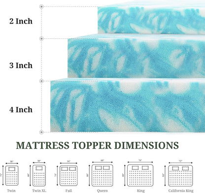 3 Inch Full Mattress Topper, Ventilated Gel Memory Foam Mattress Bed Pad | Pressure Relief | Body Support Mattress Bed Topper | Certipur-Us Certified | Blue6