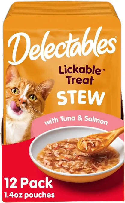 Delectables Lickable Treat Stew Wet Cat Treat Variety Pack, Food Topper, Hydrating, Grain-Free, No Fillers, No By-Products, No Added Preservatives, 1.4Oz Pouch, 12Ct16
