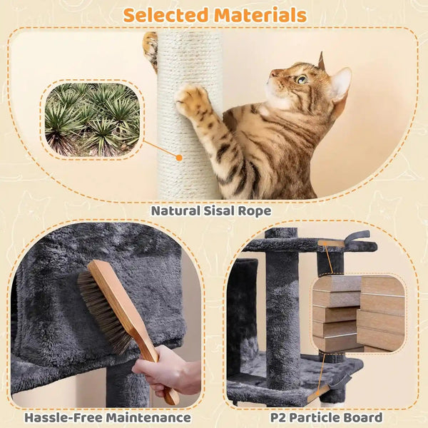 Yaheetech 54In Cat Tree Tower for Large Cats, Multi-Level Condo & Hammock | Sisal Scratching Posts, Roomy Condo Holds up to 22 Lb, a Wide 21-Inch Top Perch Fit Large Cats, Dark Gray6