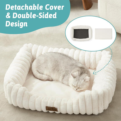 Orthopedic Dog Bed for Small Dogs & Cats - Washable Rectangle Pet Bed with Anti-Slip Bottom, Soft Calming Cat & Puppy Bed for Indoor Pets (25"X21"X6", Cream)4
