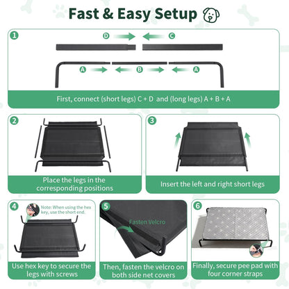 Pjyucien Raised Dog Bed with Pad, 48'' Gray7