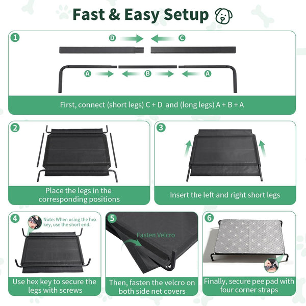 Pjyucien Raised Dog Bed with Pad, 48'' Gray7