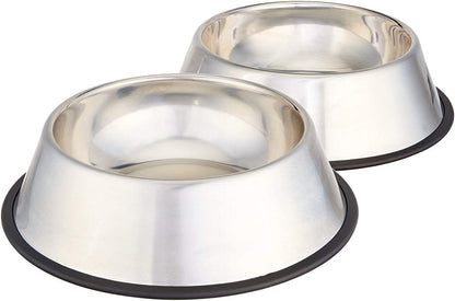 Amazon Basics Stainless Steel Non-Skid Dog Water and Food Bowls, Dishwasher Safe, Rust Resistant, 38Oz Capacity, 10 X 2.8 Inches, 2-Pack1