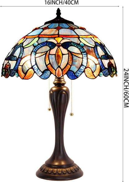 Table Lamp Base Replacement Only with 6 Pcs Bulb, Wide 6.5 Height 24 Inch, Fit for 12, 14, 16, 18 Inch Tiffany Style Stained Glass Lampshade, Dark Bronze Finish, Resin, Pull Chain Switch7