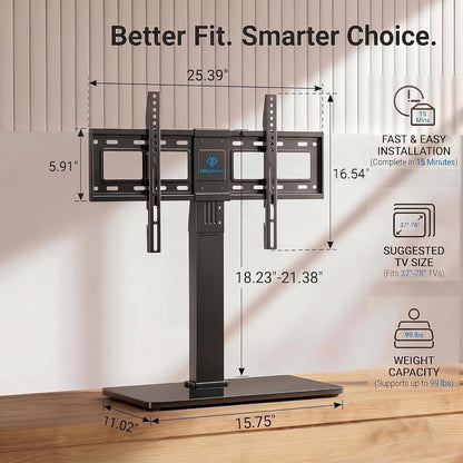 Universal TV Stand Legs for 37-78 Inch Tvs to 99Lbs with Mount | -/+30° Swivel, 9 Height Adjustable, Tempered Glass Base, Max VESA 600X400Mm, Livingroom & Bedroom, PSTVS138