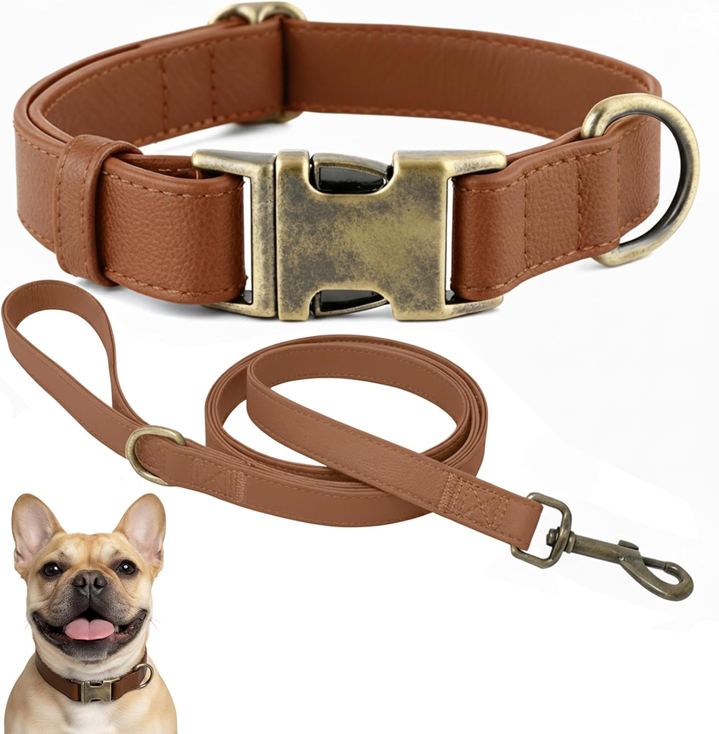 b-f-dog-collar-and-leash-set-leather-silicone-waterproof-odor-proof-dog-collar-and-leash-for-medium-dogs-soft-flexible-dog-collars-adjustable-pet-collar-brown-medium-12-5-20-neck