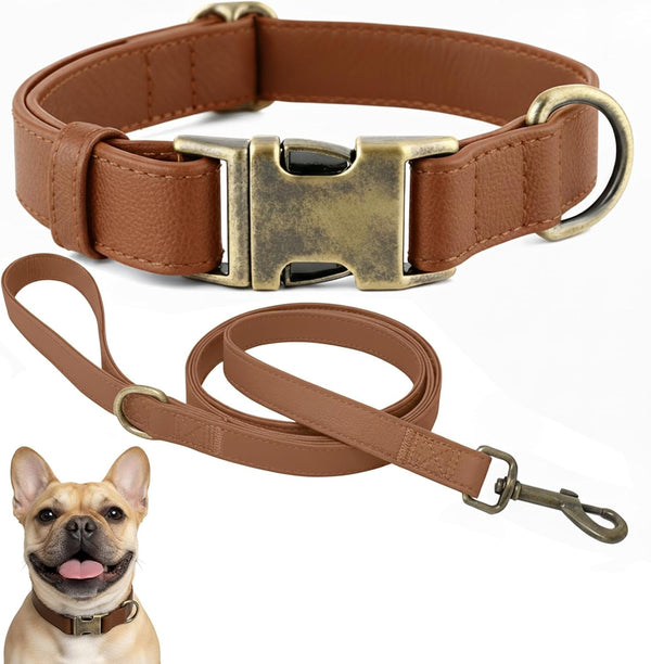 B&F Dog Collar and Leash Set,Leather Silicone Waterproof Odor-Proof Dog Collar and Leash for Medium Dogs, Soft Flexible Dog Collars, Adjustable Pet Collar (Brown, Medium (12.5-20" Neck))11