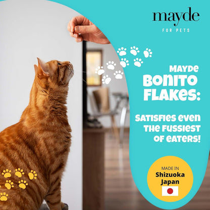 Mayde Bonito Flakes for Cats & Dogs - 100% Natural High-Protein Fish Treats for Cats & Dogs - Extra Large Dried Bonito Flakes - 4 Oz Bag5