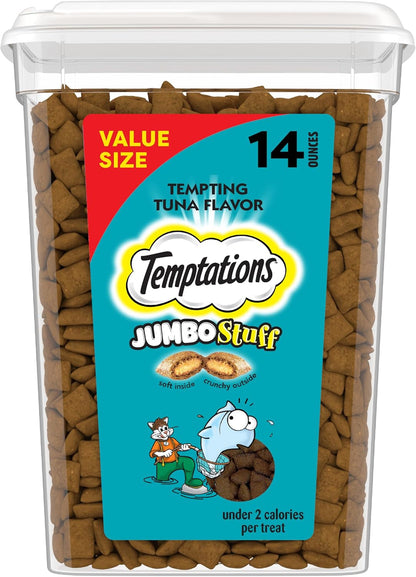 Temptations Jumbo Stuff Crunchy & Soft Cat Treats, Tuna, 14 Oz | Crunchy Outside, Soft Inside, under 2 Calories per Treat, Resealable Stay-Fresh Tub, 100% Complete & Balanced1