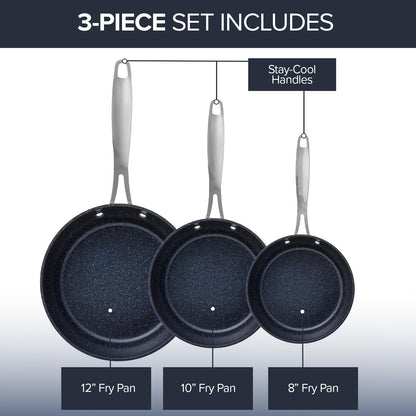 Nuwave 3-Piece Fry Pan Set, 8”, 10”, 12” Forged Lightweight | G10 Healthy Duralon Blue Ceramic Ultra Non-Stick, Induction-Ready & Works on All Cooktops, Ergonomic Stay-Cool Handles3