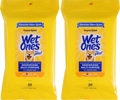 Wet Ones for Pets Deodorizing Dog Wipes with Baking Soda, Tropical Splash Scent - Multipurpose Deodorizing Pet Grooming Wipes in Resealable Canister, 50 Count10