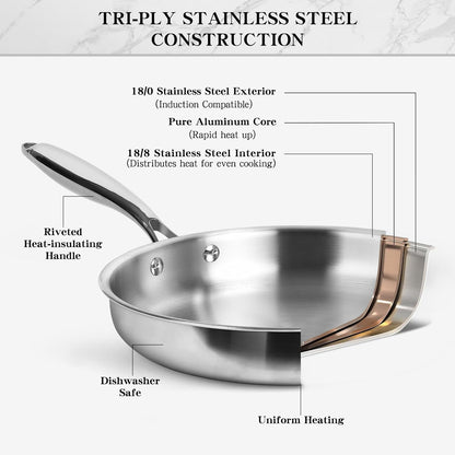 Stainless Steel Cookware Set, 3 Ply 17 Piece Stainless Steel Pot and Pan Set, Oven Dishwasher Safe | Induction Compatible Frying Pans, Saucepans, Saute Pan & Stock Pot, PFOA, PTFE & PFOS Free5